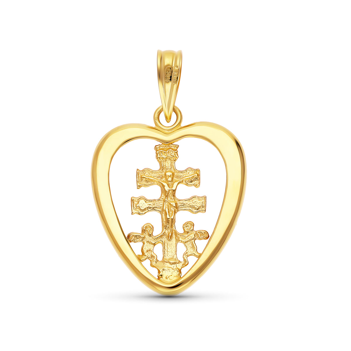 Colgante Cruz Corazon Caravaca 20 x 16 mm de oro amarillo 18K