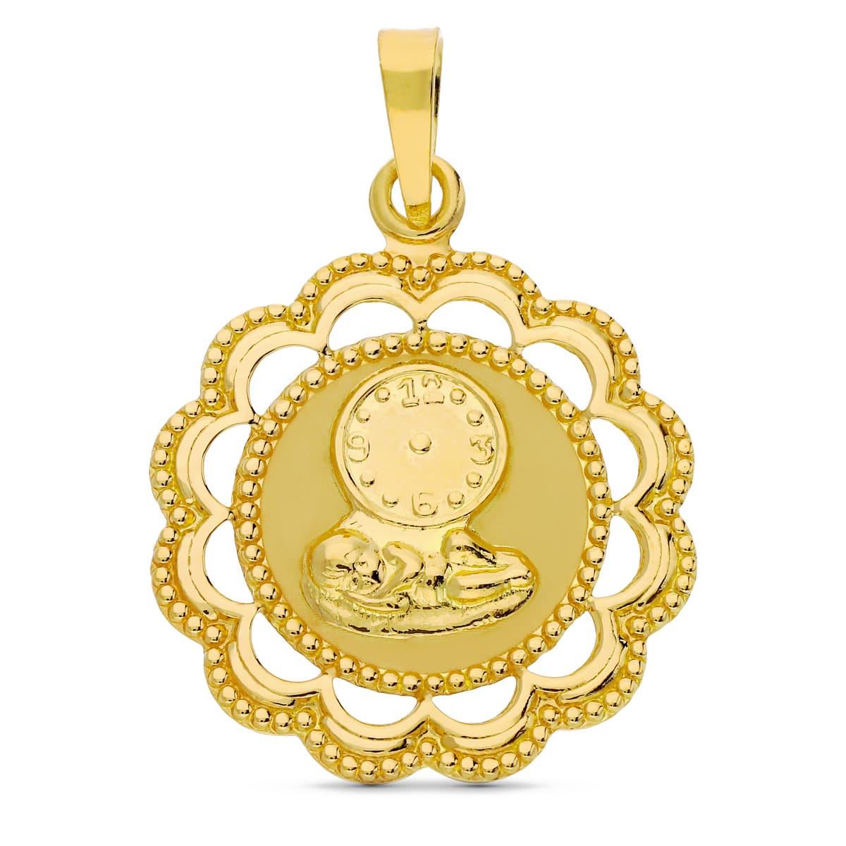 Medalla Niño y Reloj 26 x 22 mm de oro amarillo 18K