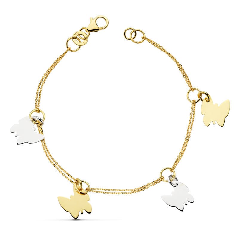 Pulsera Bicolor Mariposas 19,5 cm 18K