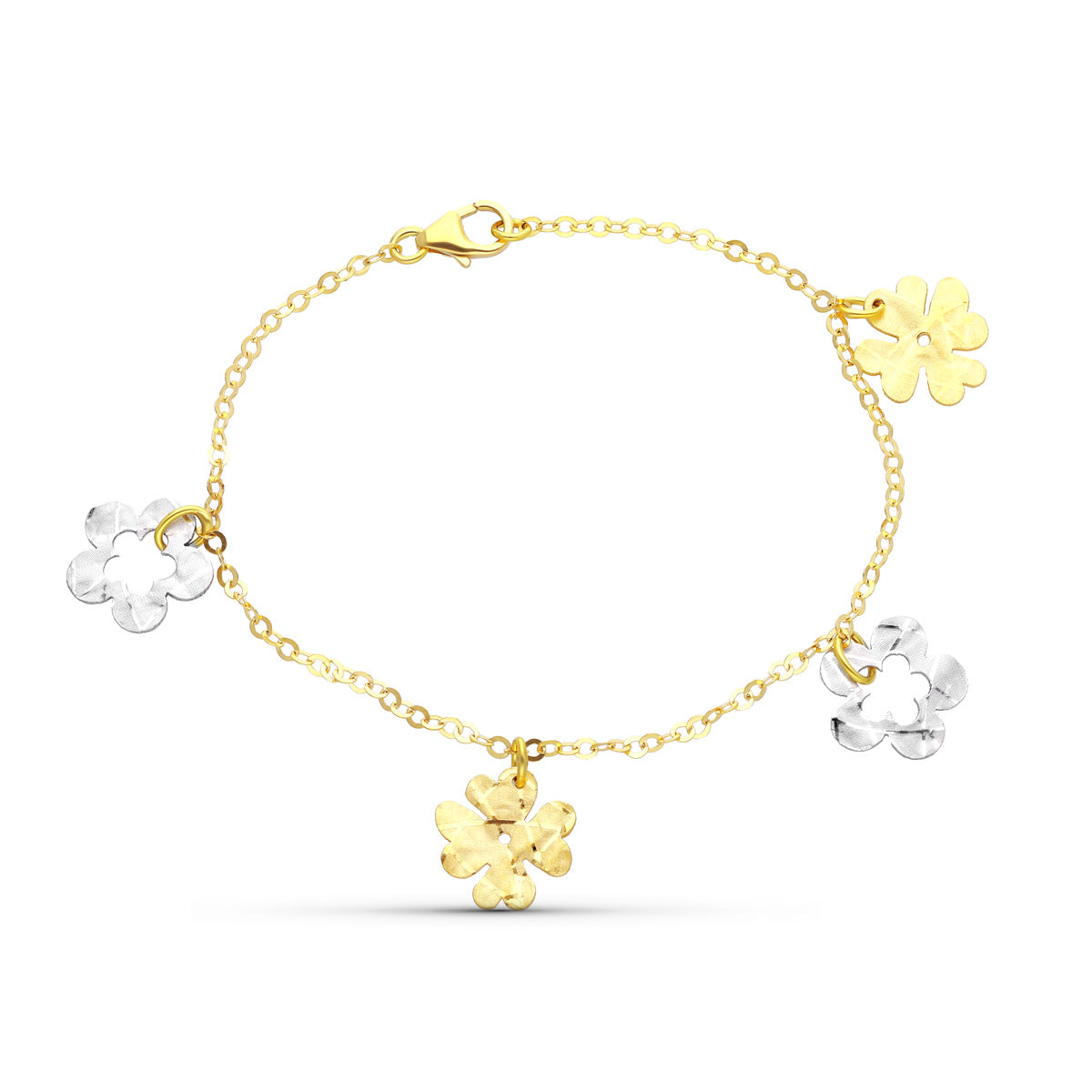 Pulsera Bicolor Flores 17 cm 18K