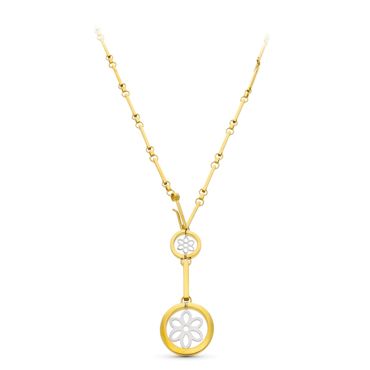18K GARGANTILLA ORO BICOLOR CIRCULOS Y FLOR 45CM