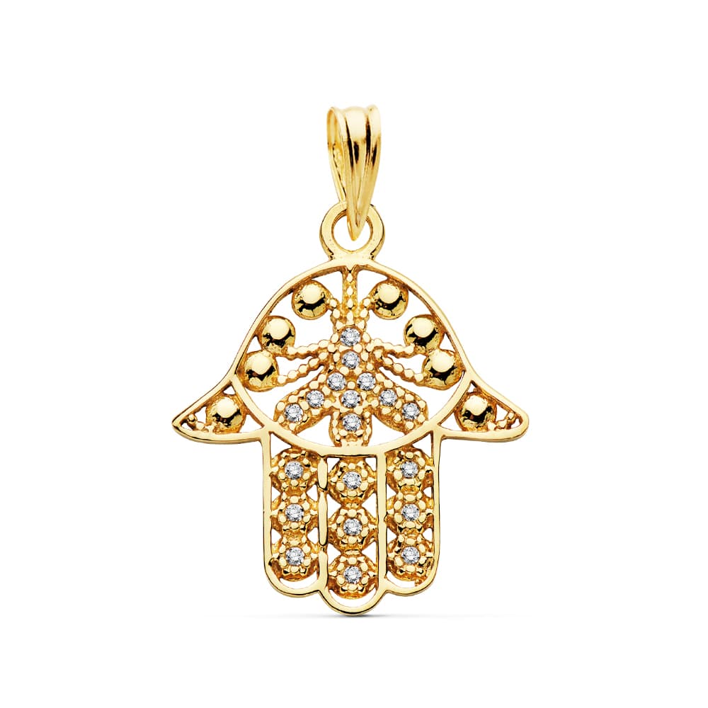 Colgante Amuleto Mano Fatima 19 x 18 mm de oro amarillo 18K