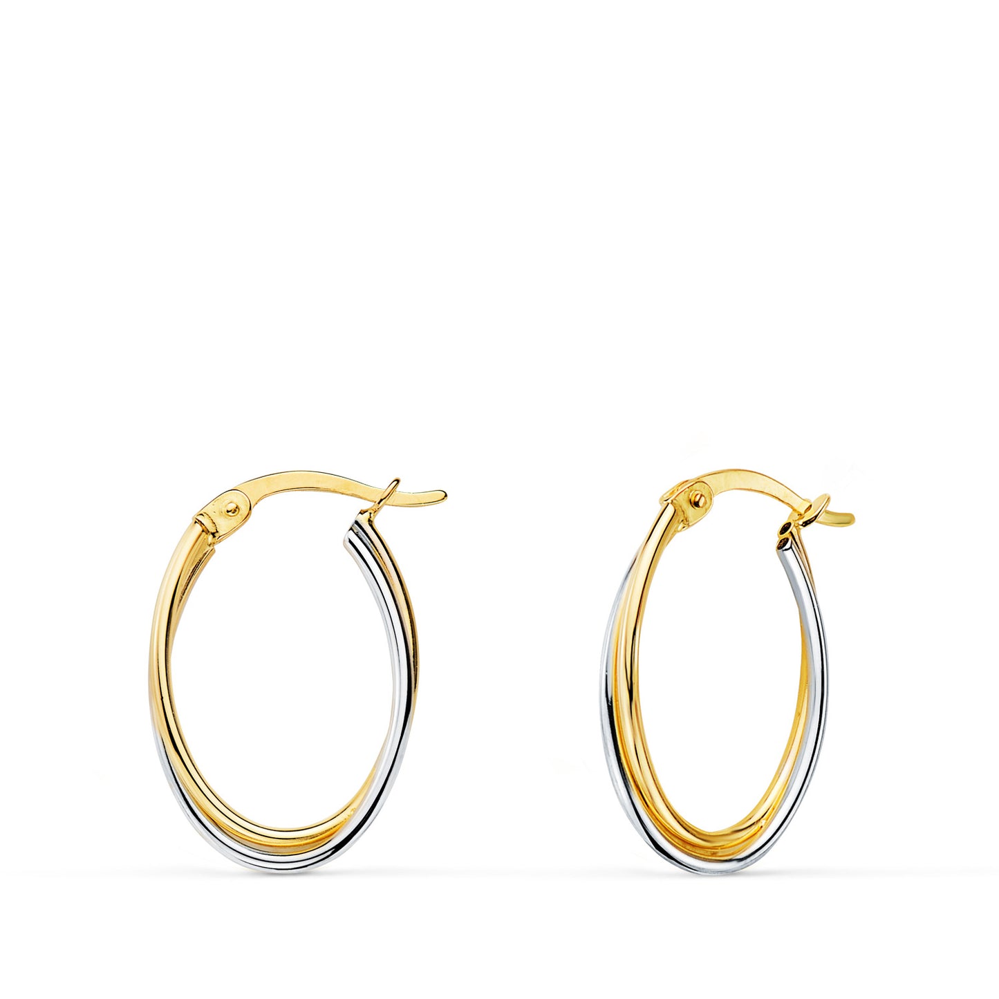 18K AROS ORO BICOLOR HUECOS OVAL DOBLE BANDA CRUZADA 19 X 14 MM. GROSOR: 2,2MM