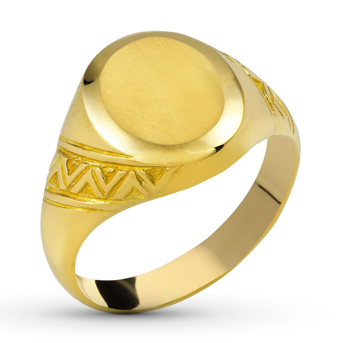 Sello Macizo Oval Motivo Lateral. Zona Grabado: 12 x 11 mm de oro amarillo 18K