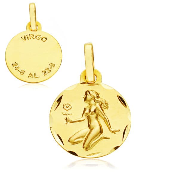 Horoscopo 13 mm Virgo de oro amarillo 9K