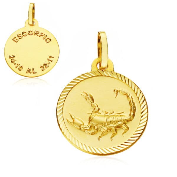 Horoscopo Disco 16 mm Escorpio de oro amarillo 9K