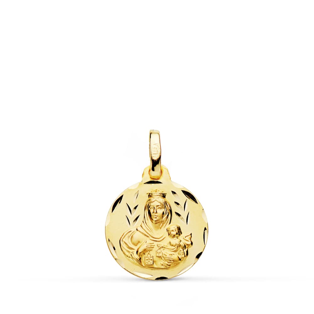 Medalla Tallada Virgen del Carmen 14 mm de oro amarillo 18K