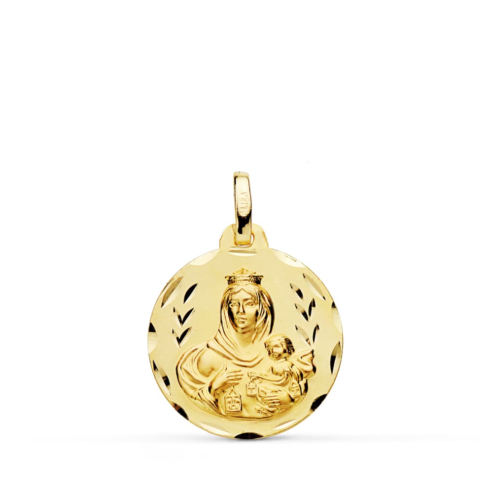 Medalla Tallada Virgen del Carmen 18 mm de oro amarillo 18K
