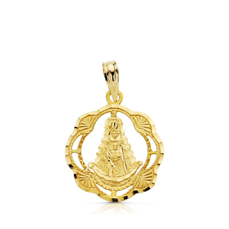 18K MEDALLA ORO AMARILLO VIRGEN DEL ROCIO PANDERETA 20X17 MM