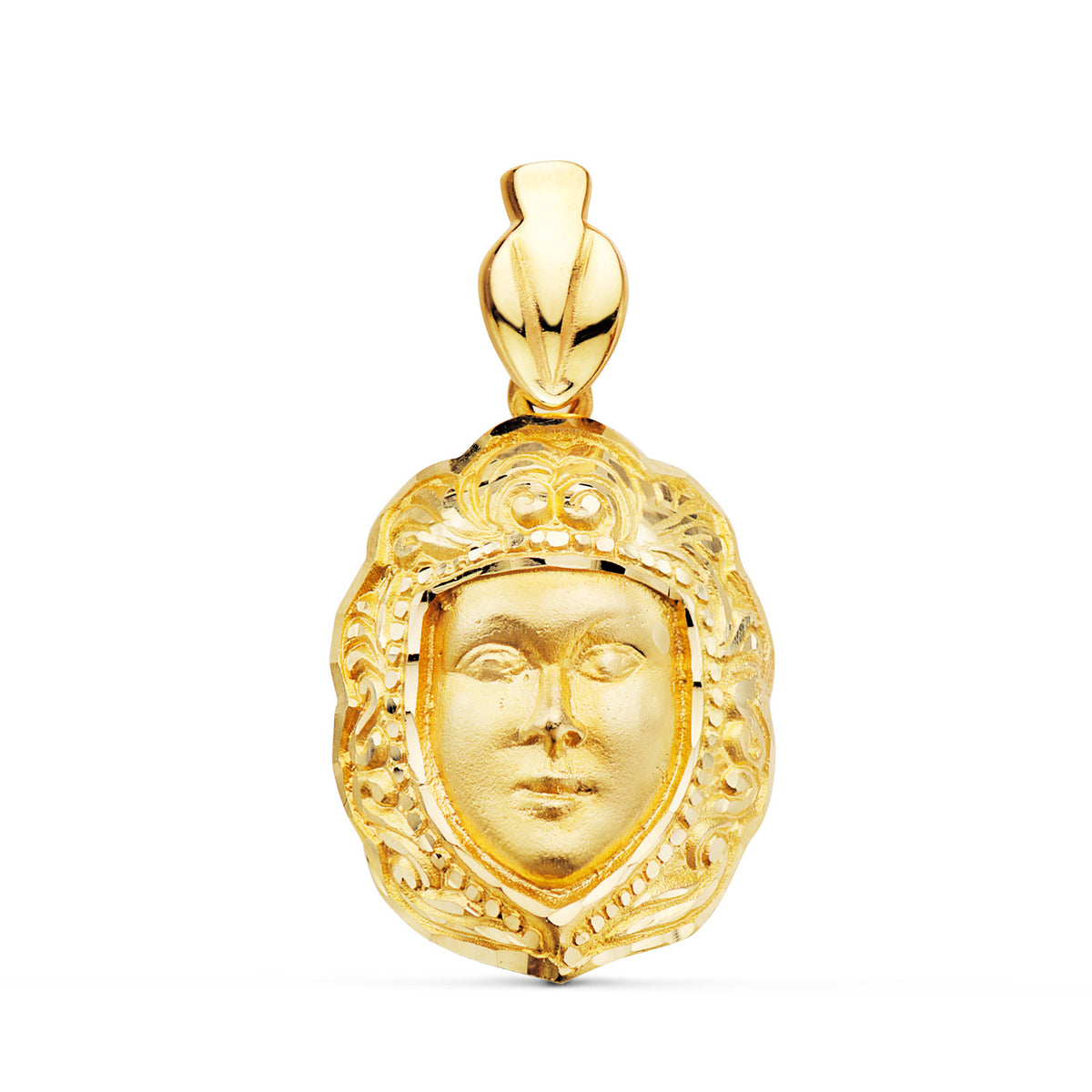 Colgante Rostro Virgen del Rocio 26 x 18 mm de oro amarillo 18K