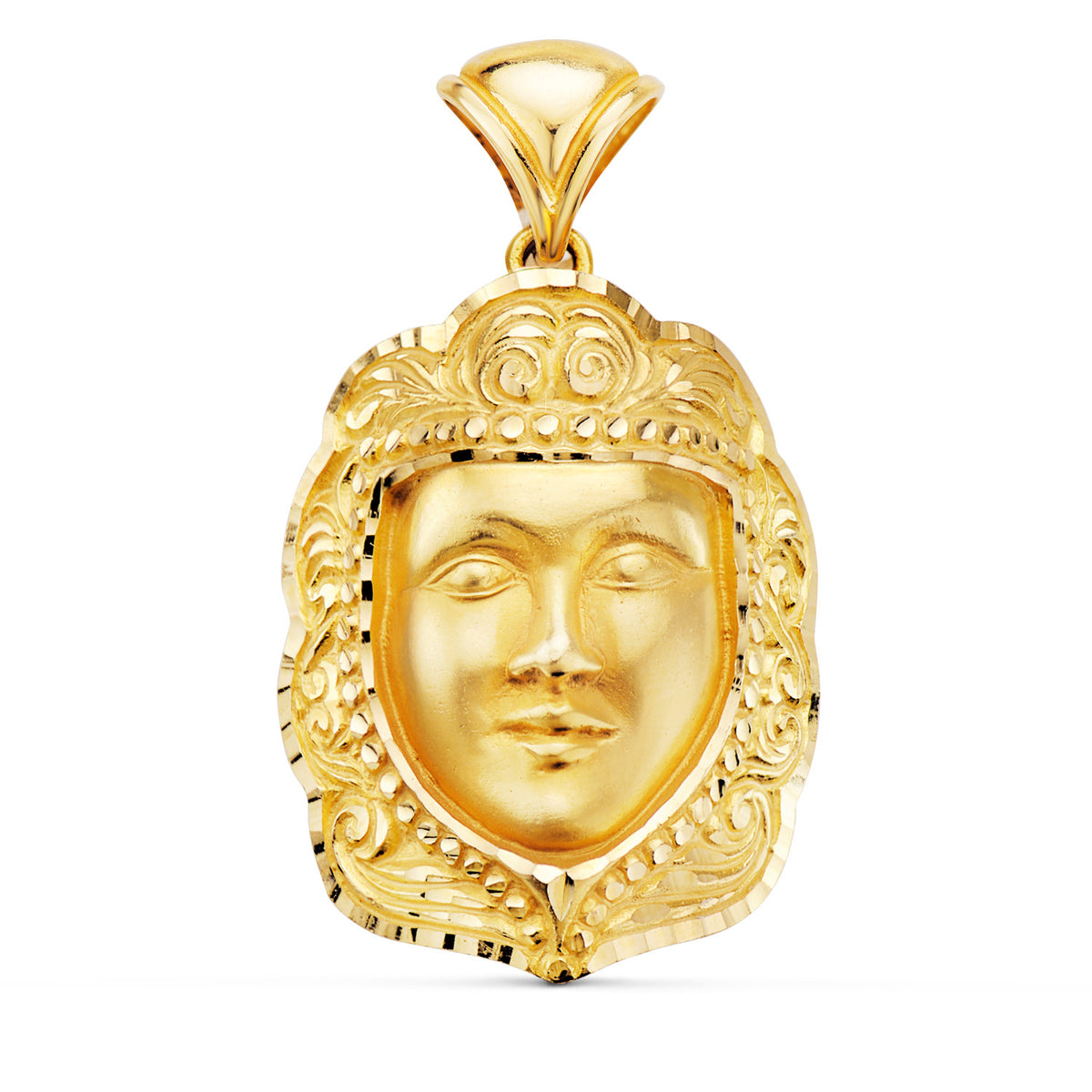 Colgante Rostro Virgen del Rocio 35 x 25 mm de oro amarillo 18K