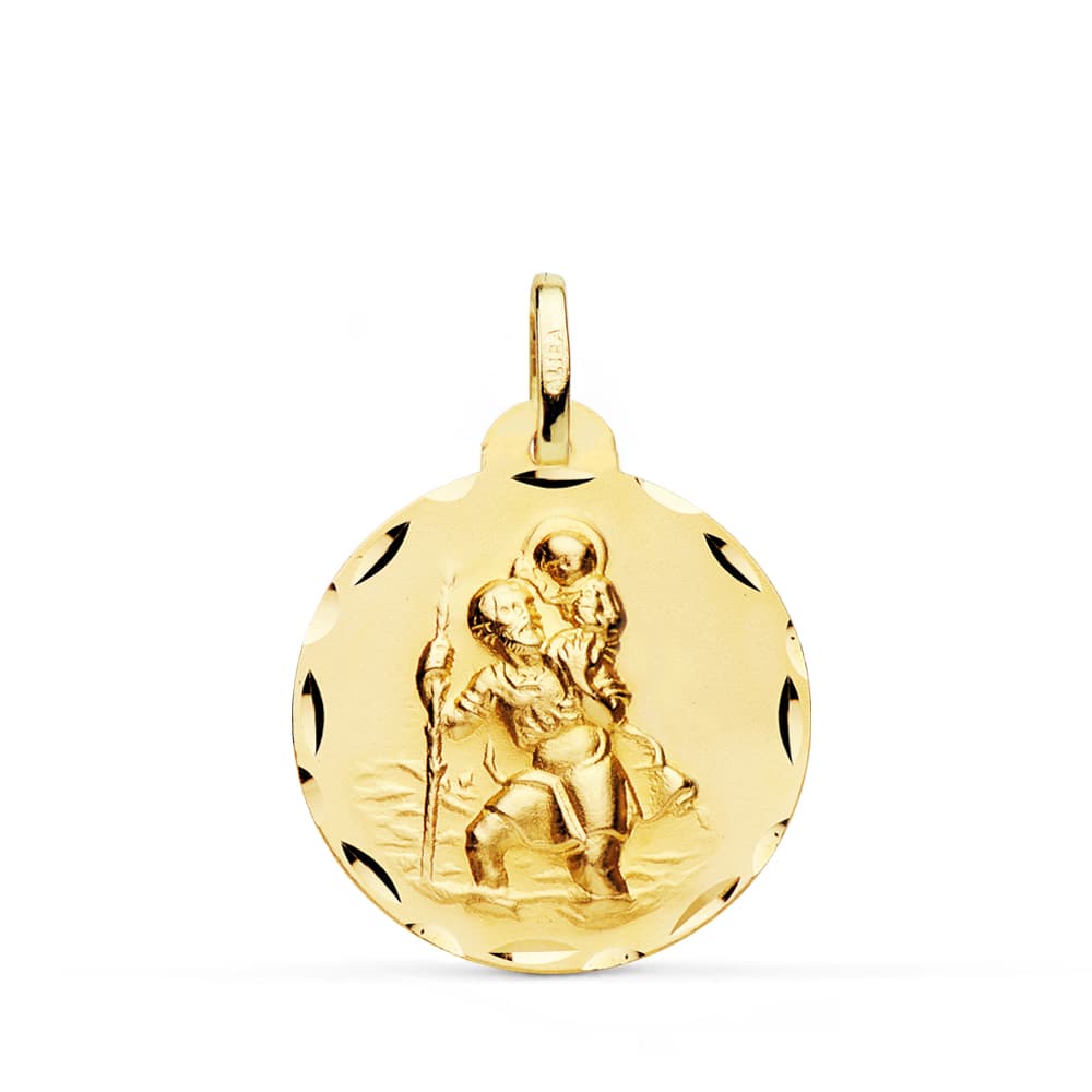 Medalla San Cristobal Tallada 22 mm de oro amarillo 18K