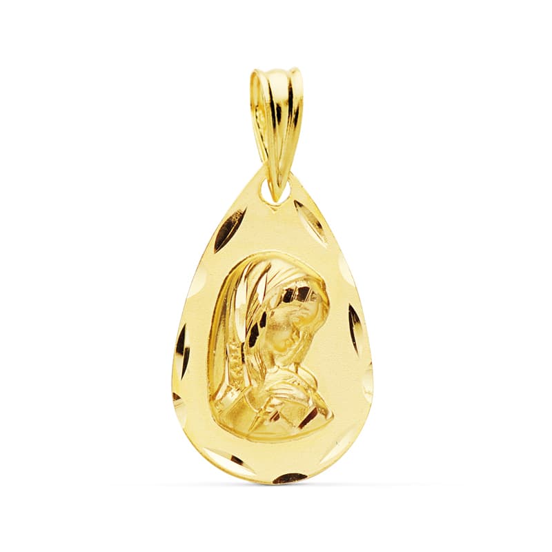 Medalla Virgen Niña Tallada 19 x 11 mm de oro amarillo 18K