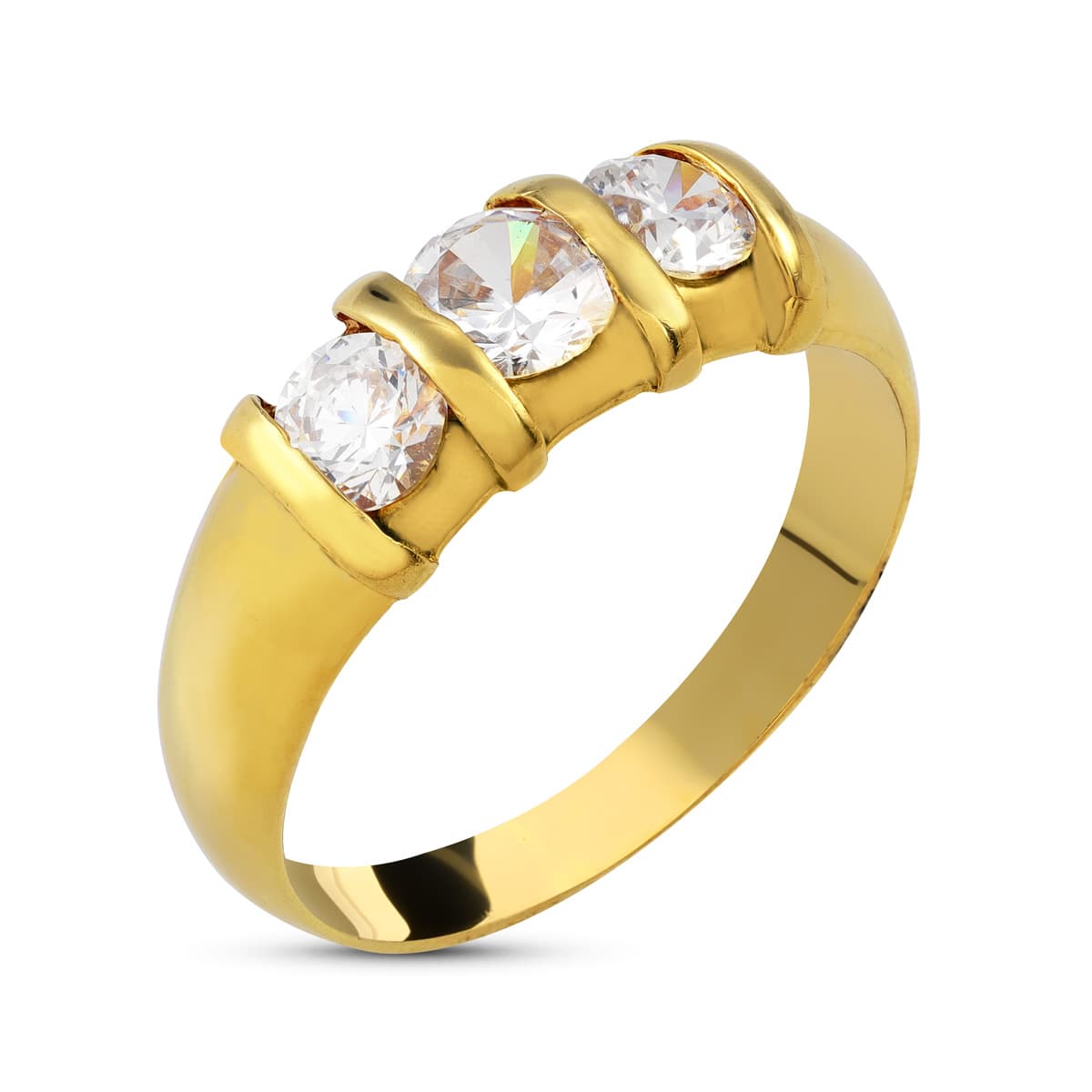 Sortija Tresillo Macizo Caballero con 3 Circonita de 5 mm de oro amarillo 18K