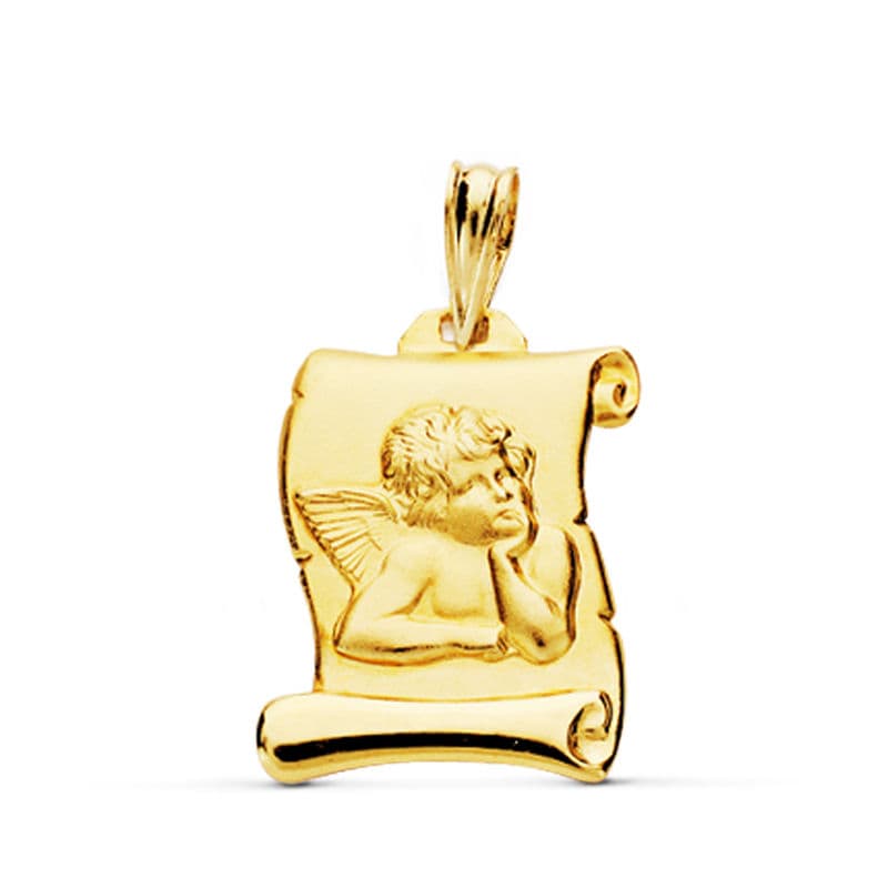 Medalla Angel Burlon Pergamino. 20 x 16 mm de oro amarillo 18K