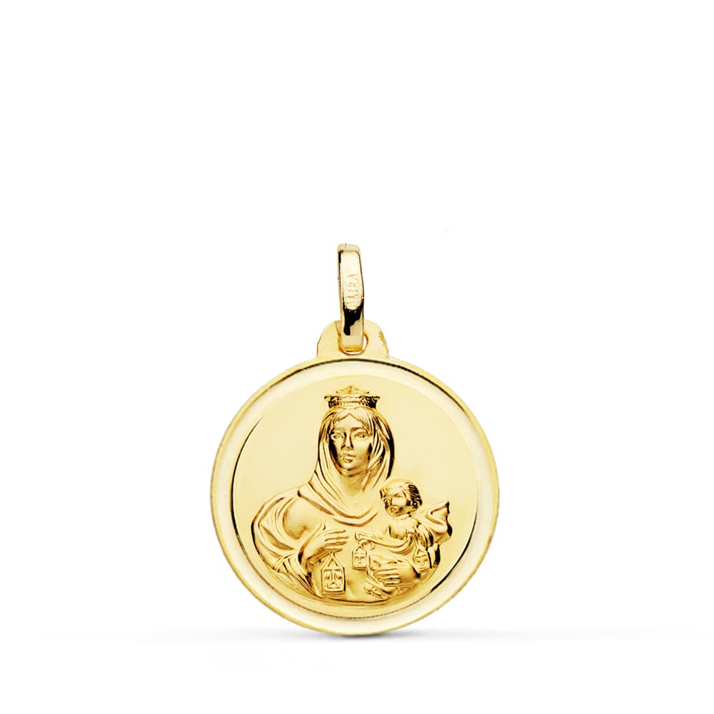 Medalla Virgen del Carmen Bisel 18 mm de oro amarillo 18K