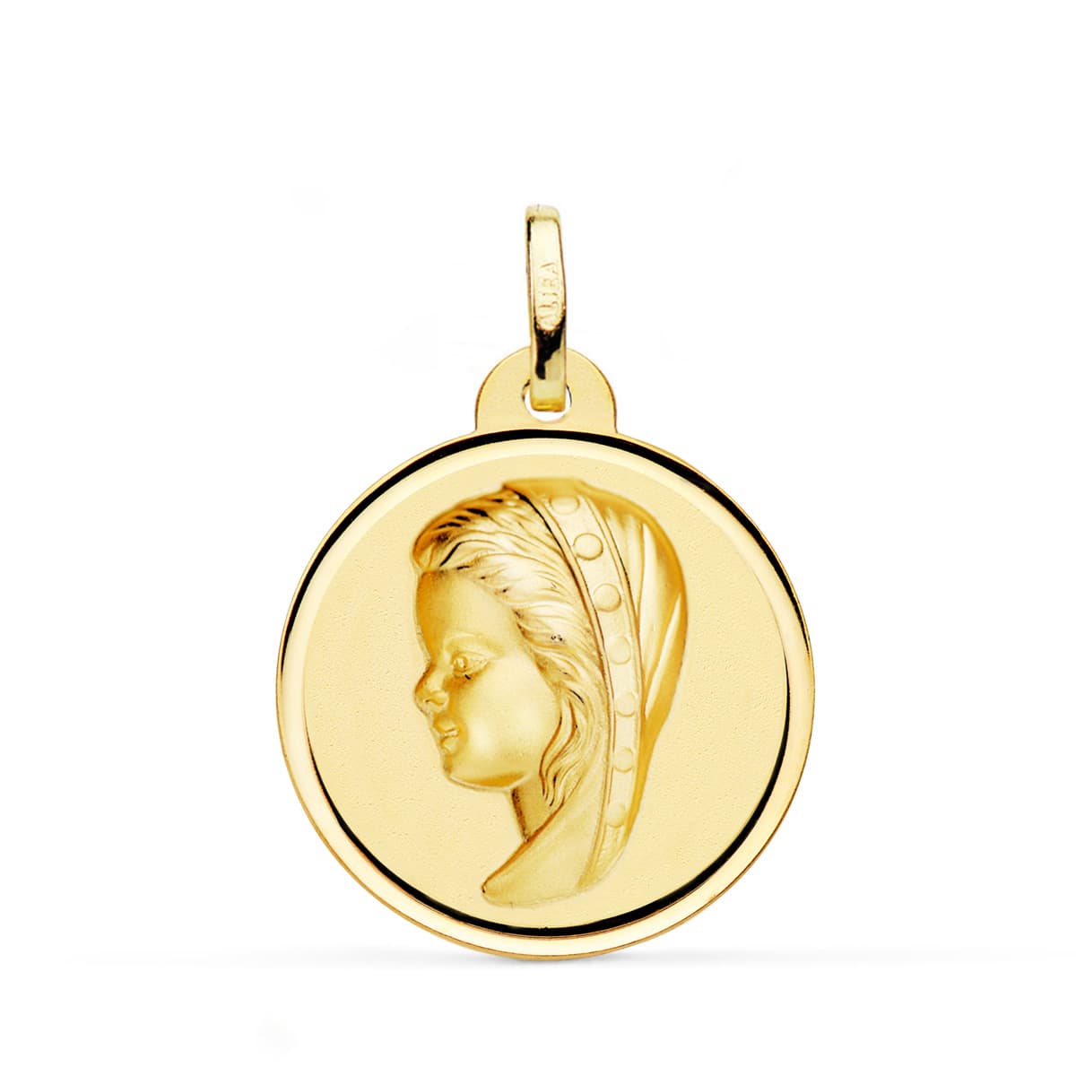 Medalla Virgen Niña Bisel 24 mm de oro amarillo 18K