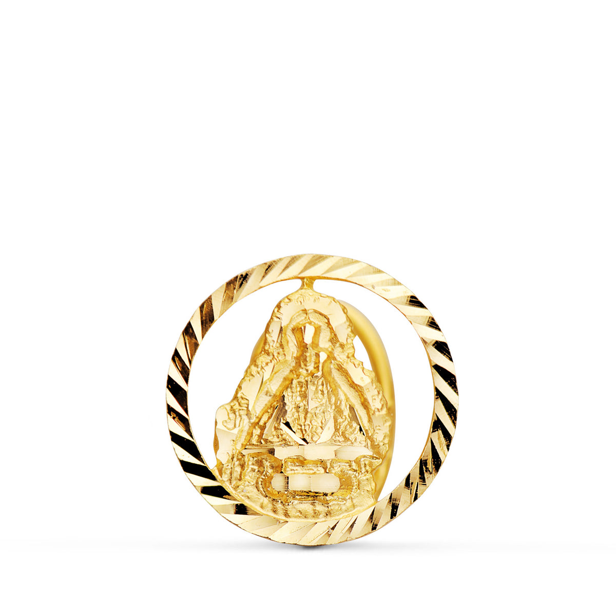 Medalla Virgen de la Cabeza Solapa Borde Tallado 20 mm de oro amarillo 18K