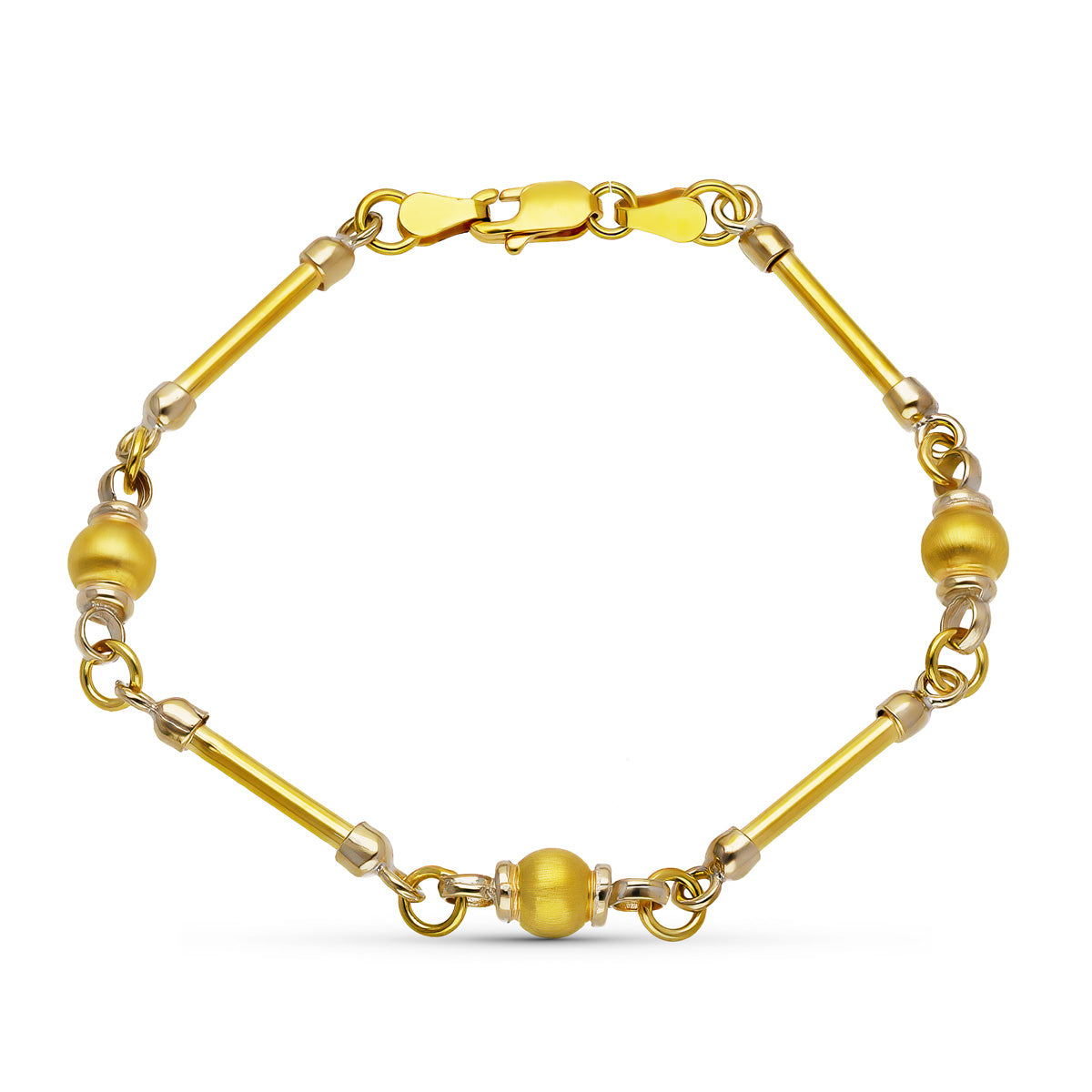 Pulsera Barra y Bolas de oro amarillo 18K