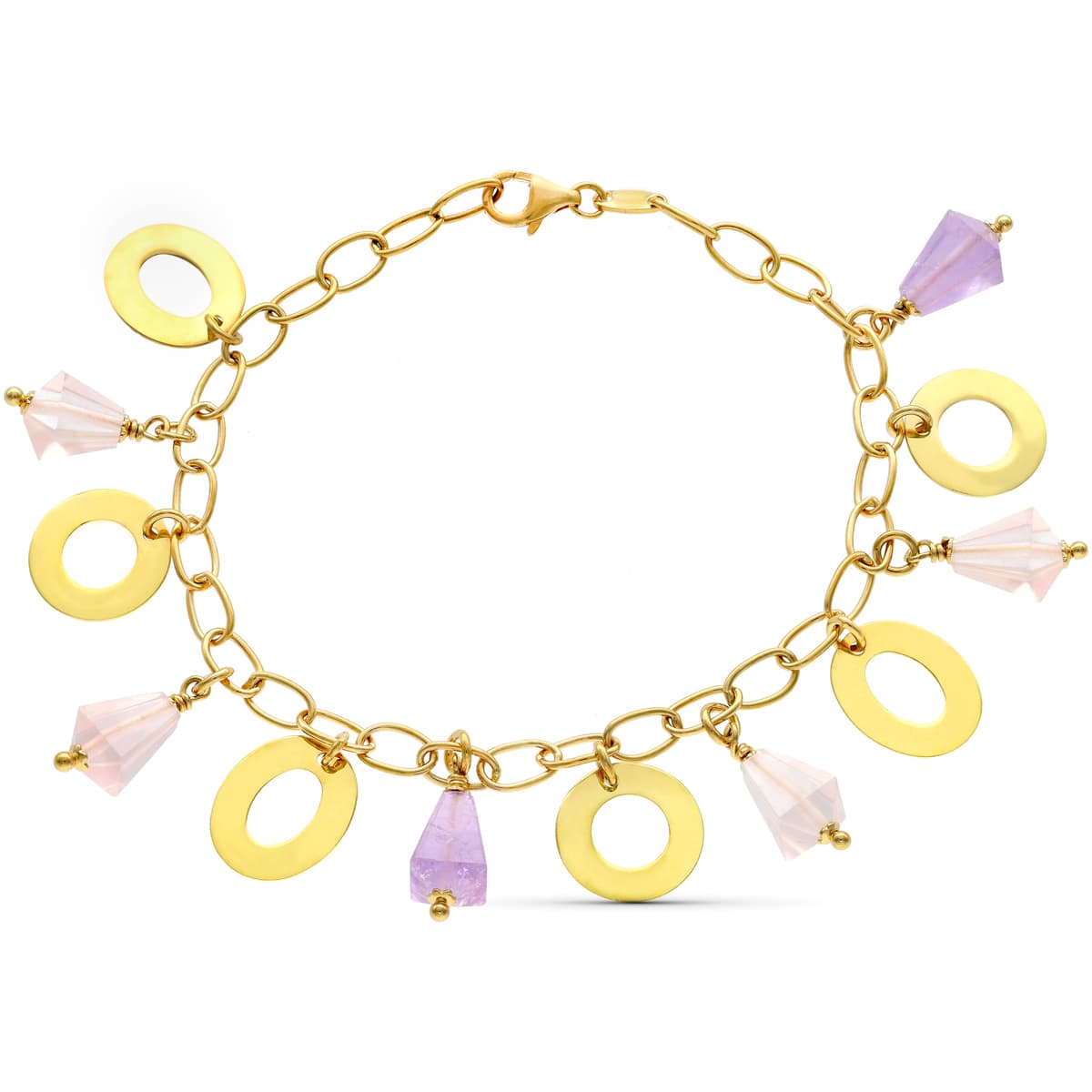18K PULSERA ORO AMARILLO CIRCULOS Y PIEDRAS DE COLORES.