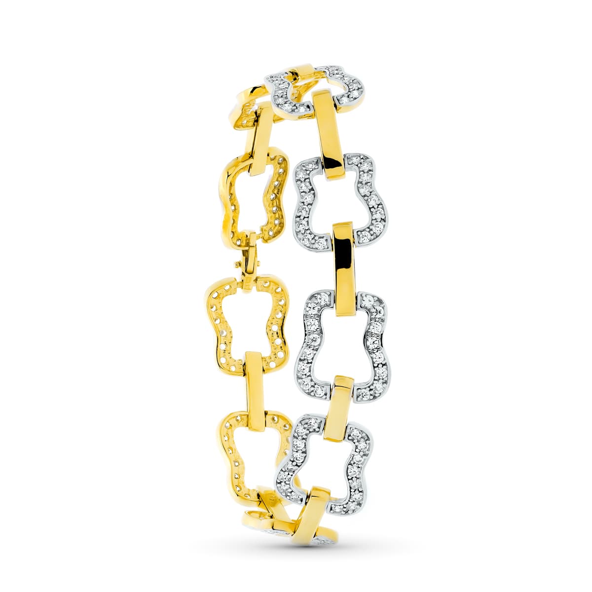Pulsera Bicolor Eslabones con Circonitas 18K