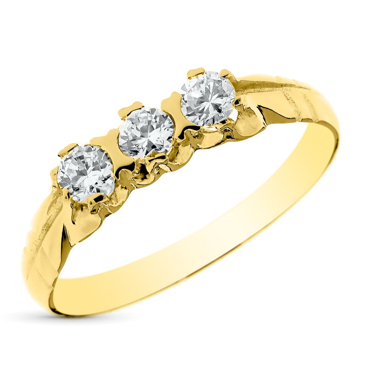 Sortija Tresillo Caballero Circonita de 2,5 mm de oro amarillo 18K