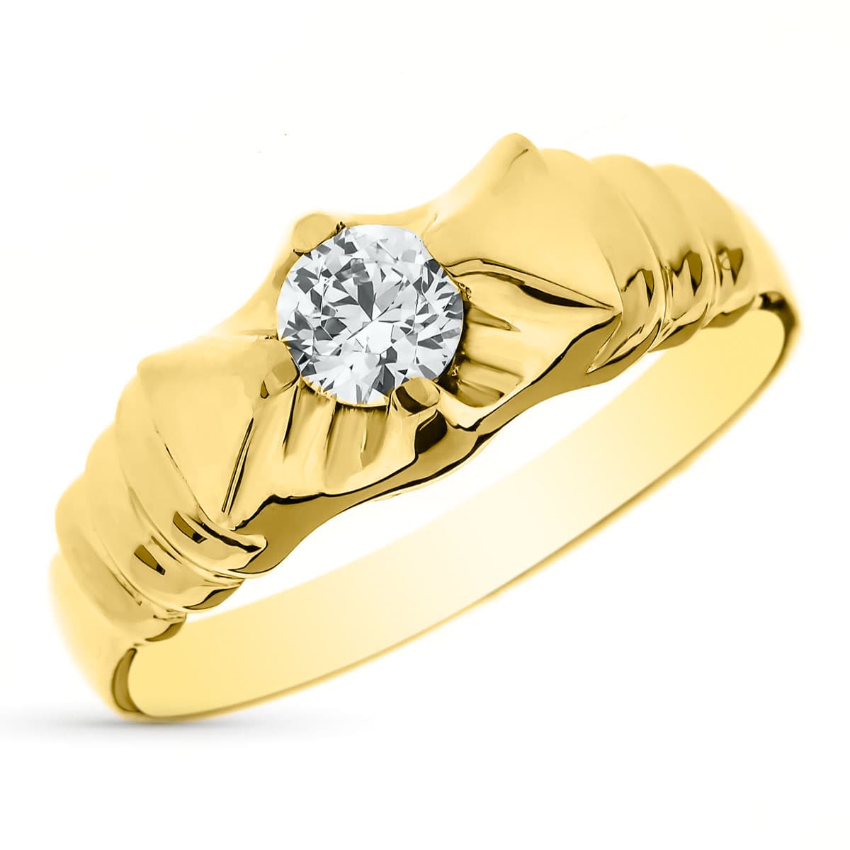 Solitario Macizo Circonita 4 mm. Ancho 7,5 mm de oro amarillo 18K