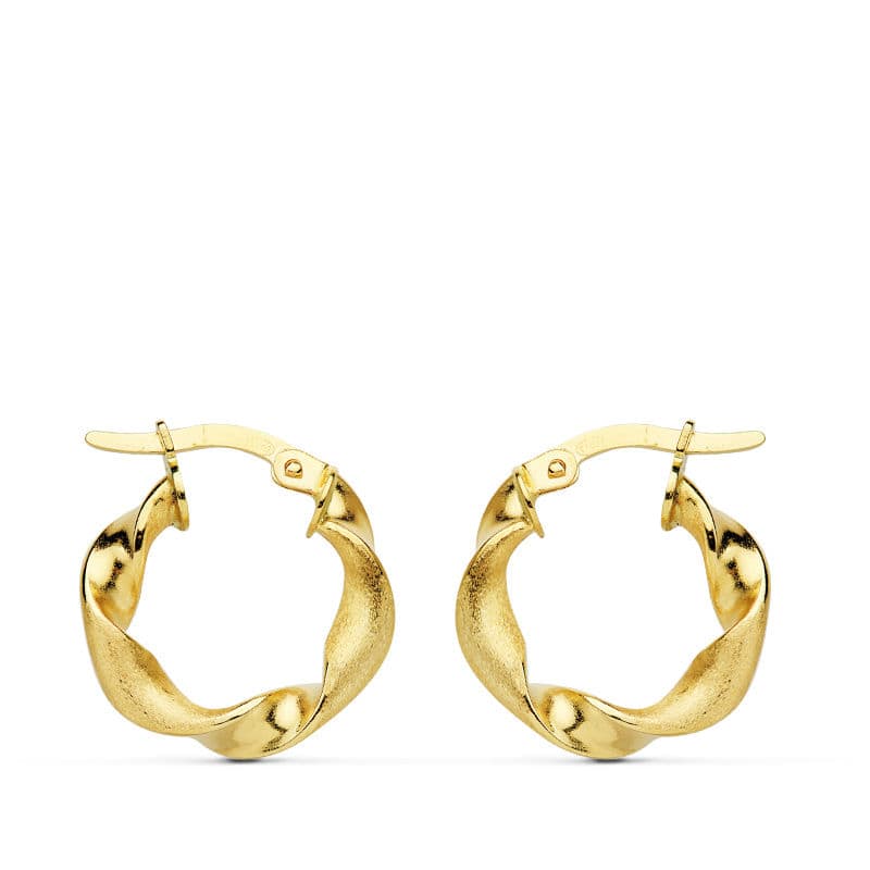 18K PENDIENTES AROS ORO AMARILLO MATE Y BRILLO 16X3 MM