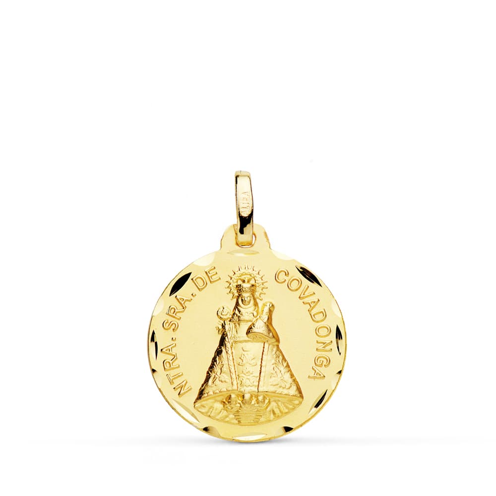 18K MEDALLA ORO AMARILLO DE LA VIRGEN DE COVADONGA TALLADA 18 MM