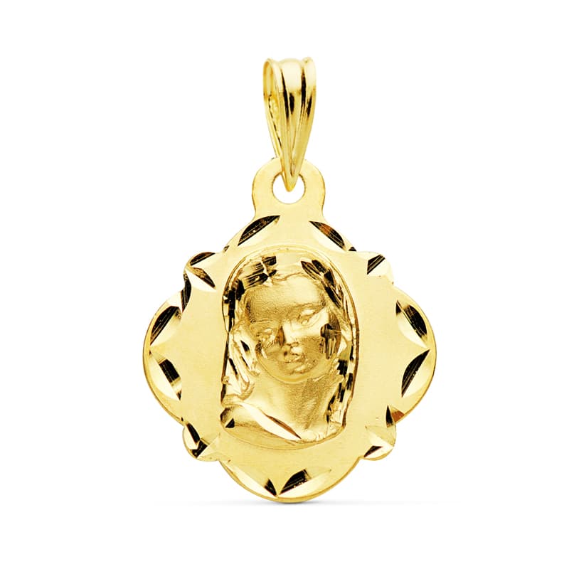 Medalla Virgen Niña 19 x 16 mm de oro amarillo 18K