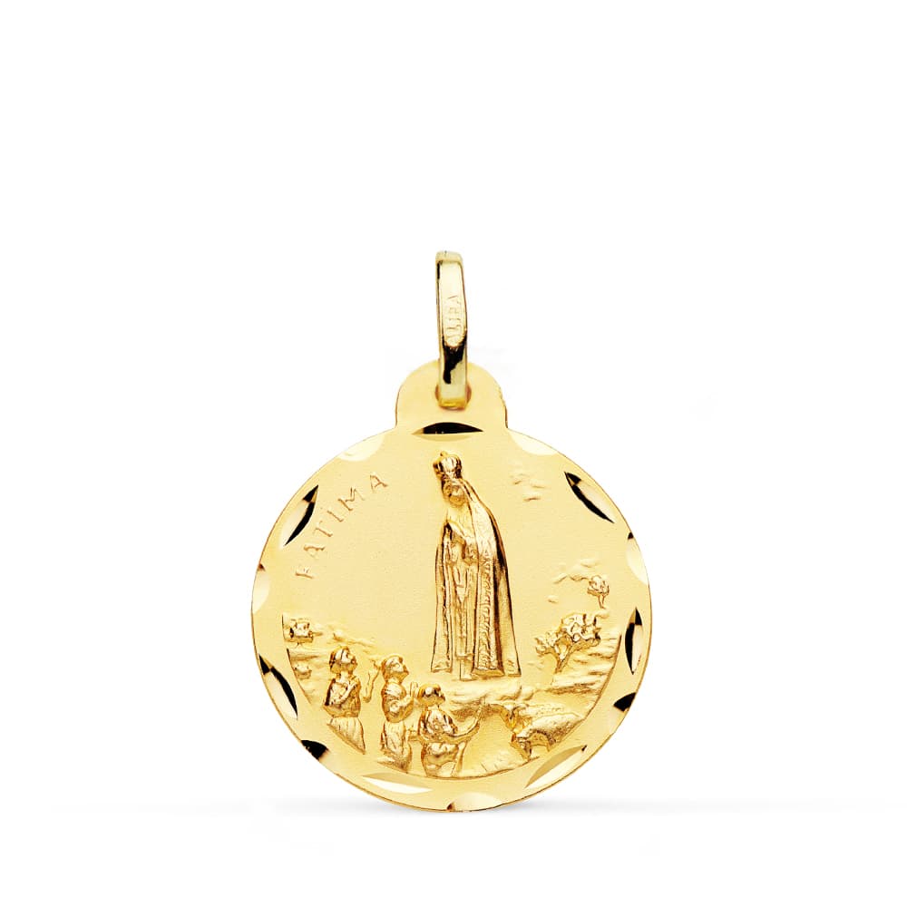 Medalla Virgen de Fatima Tallada 20 mm de oro amarillo 18K