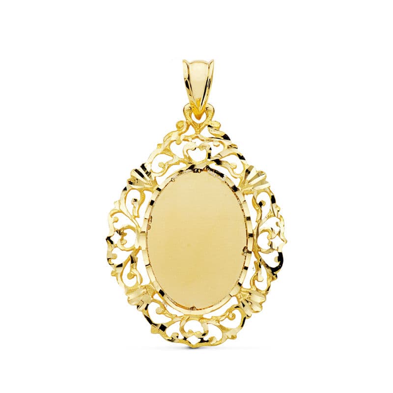 18K PLACA CHAPA ORO AMARILLO CERCO CALADO 36X26 MM