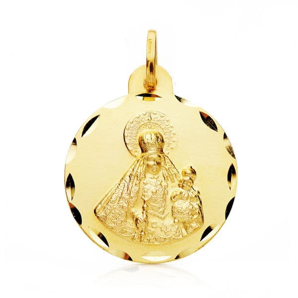 Medalla Virgen del Rosario Tallada 22 mm de oro amarillo 18K