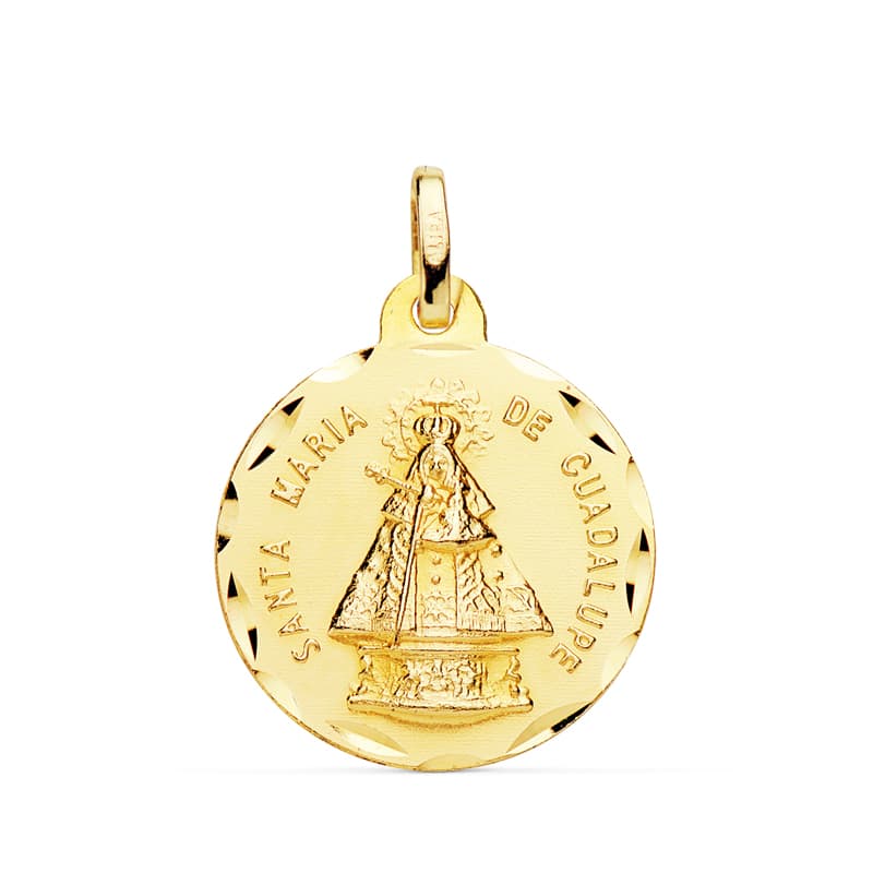 Medalla Virgen Santa Maria de Guadalupe Tallada 20 mm de oro amarillo 18K