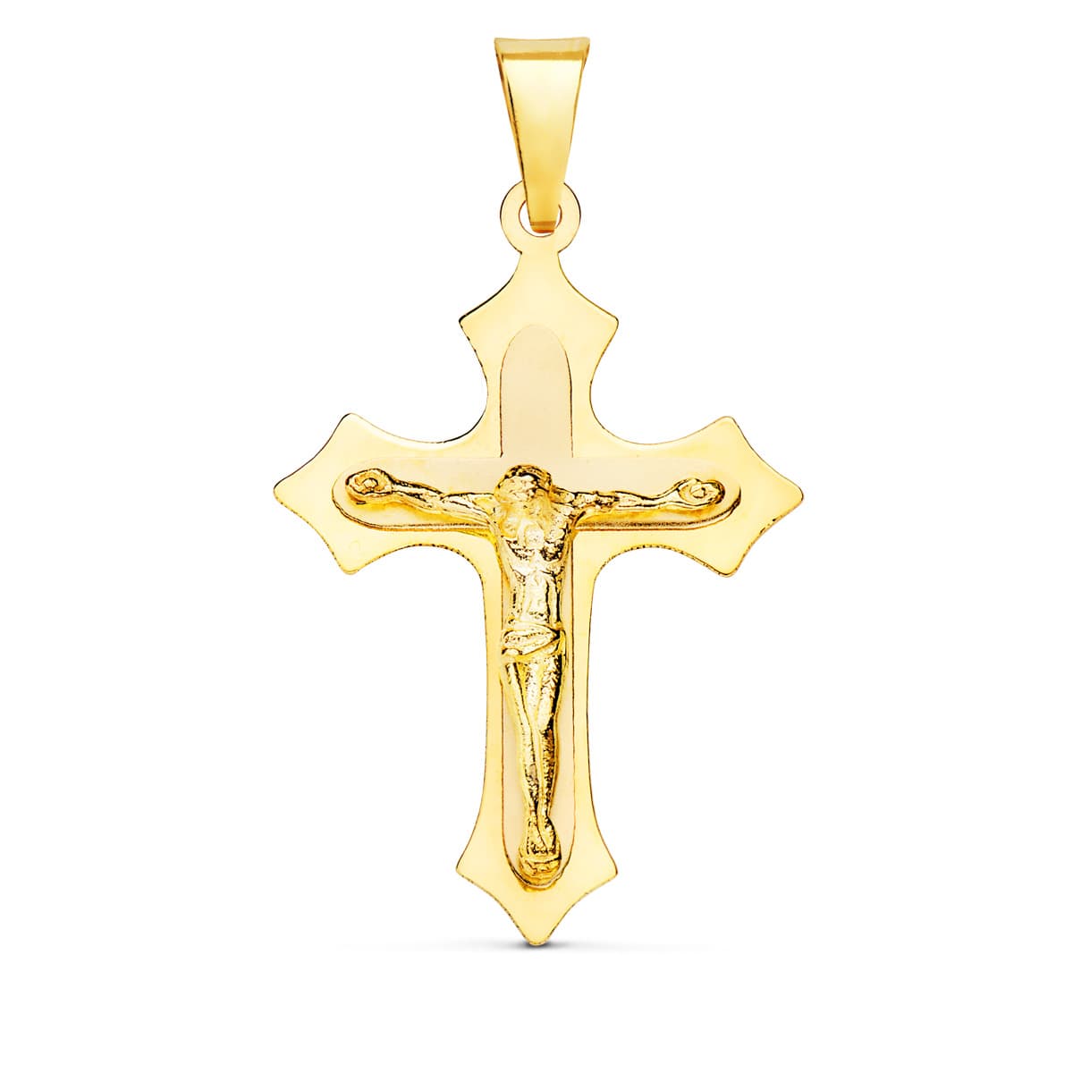 18K CRUZ ORO AMARILLO CON CRISTO EN BRILLO 32X22 MM