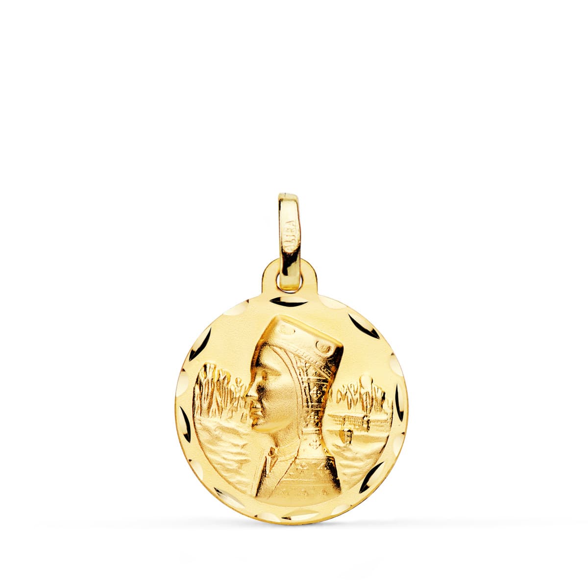 Medalla Virgen de Montserrat Tallada 18 mm de oro amarillo 18K