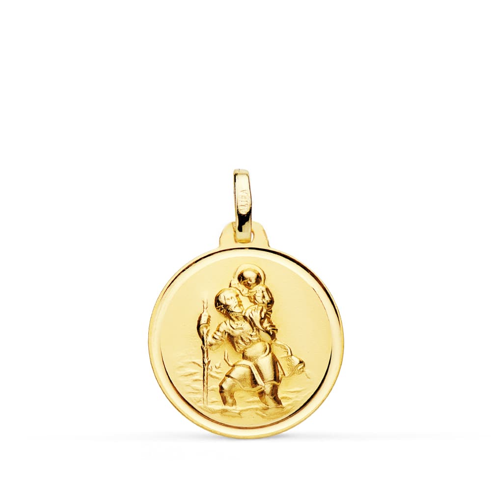 Medalla San Cristobal Bisel 18 mm de oro amarillo 18K