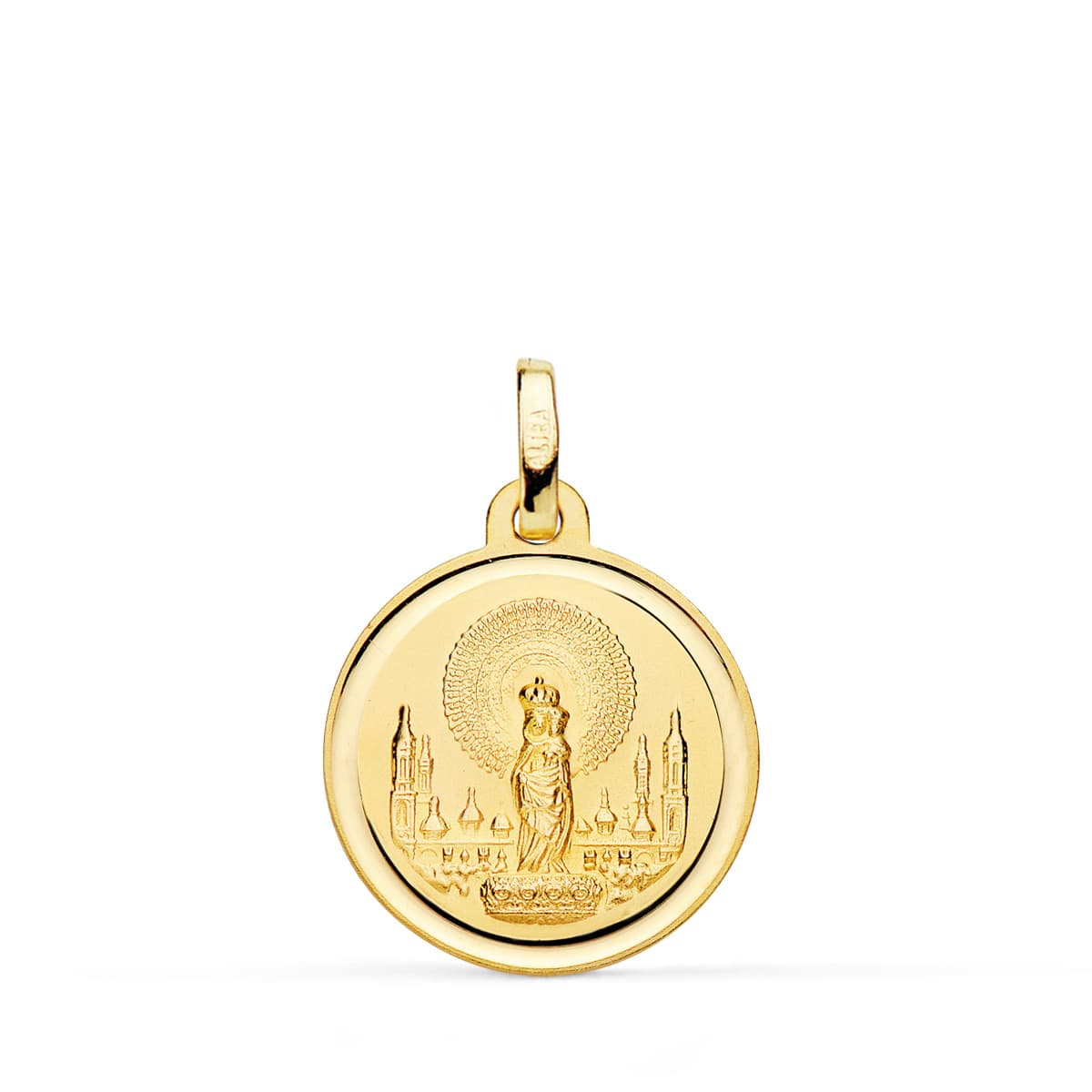 Medalla Virgen del Pilar 18 mm de oro amarillo 18K