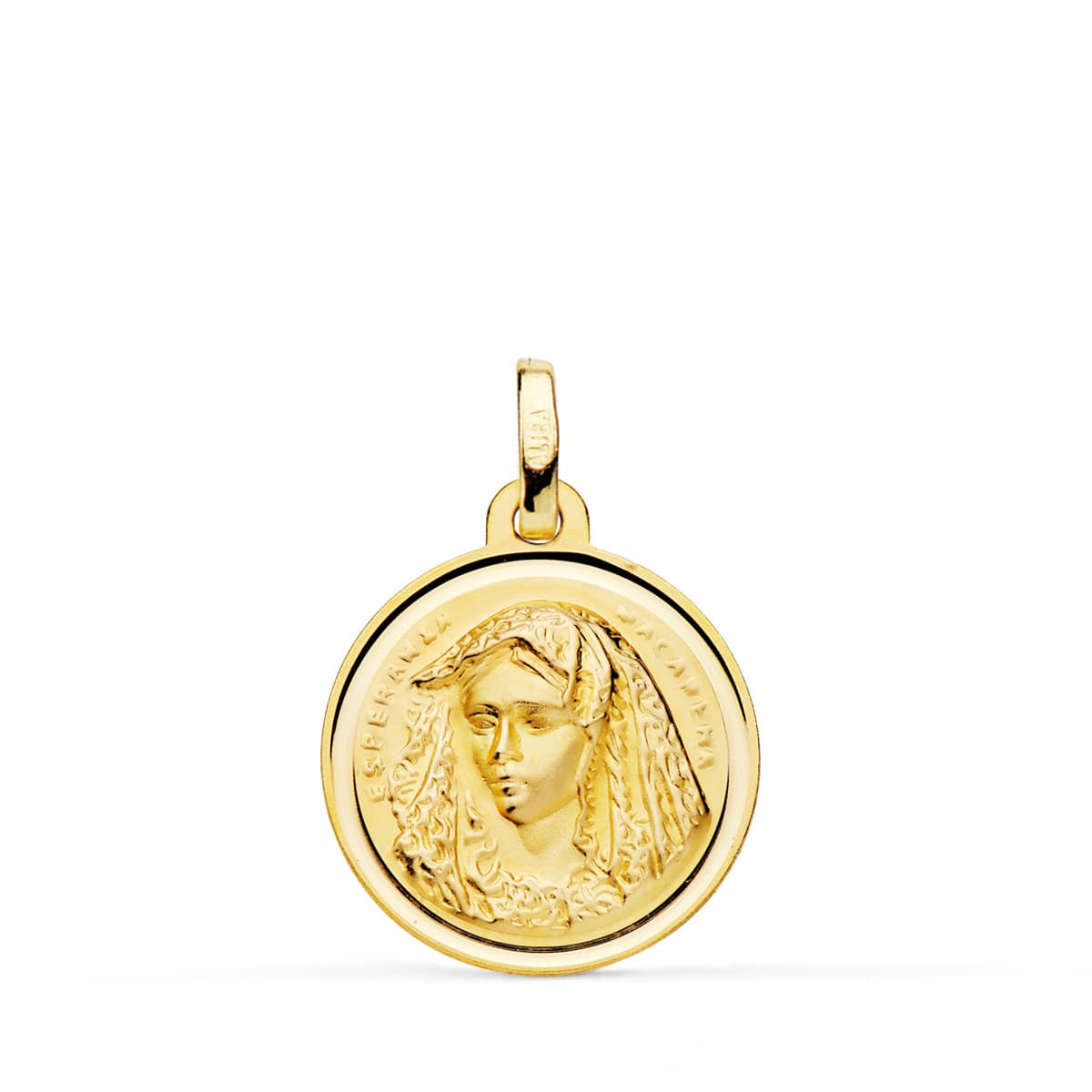 Medalla Virgen Macarena Bisel 20 mm de oro amarillo 18K