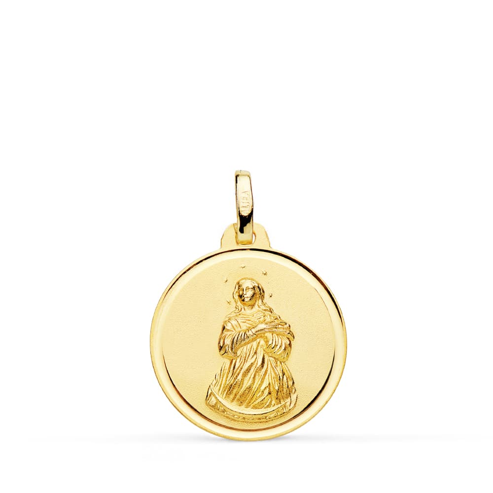 Medalla Virgen Inmaculada 18 mm Bisel de oro amarillo 18K
