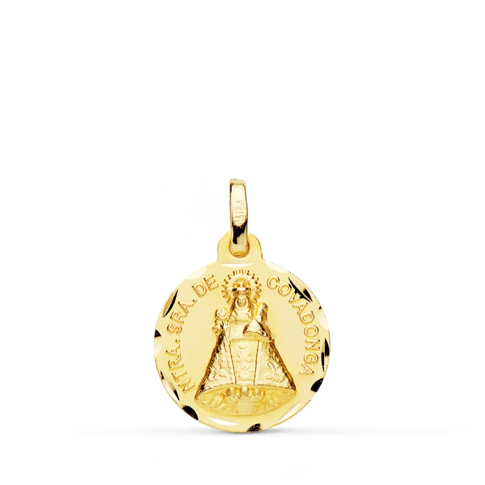 18K MEDALLA ORO AMARILLO DE LA VIRGEN DE COVADONGA TALLADA 16 MM