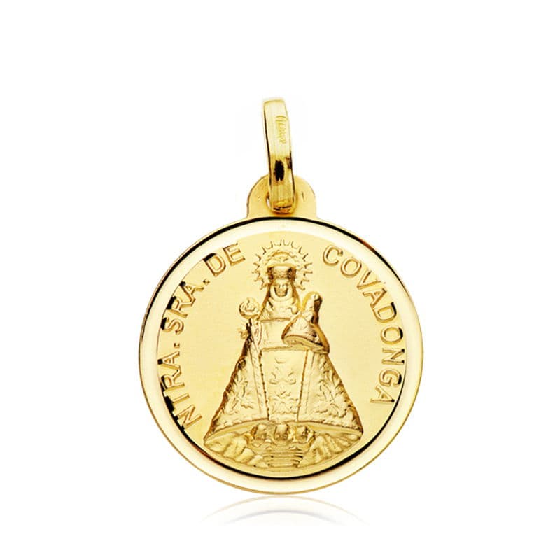Medalla Virgen de Covadonga Bisel 18 mm de oro amarillo 18K