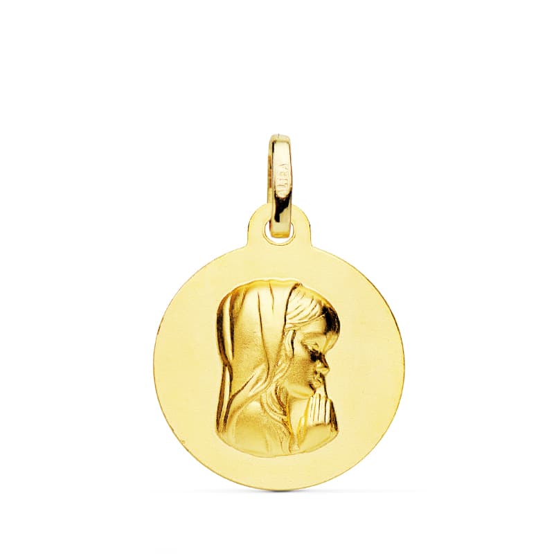 Medalla Virgen Niña Matizada 16 mm de oro amarillo 18K