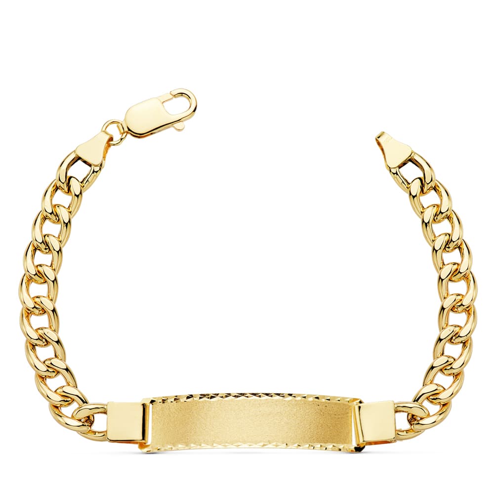 18K PULSERA ESCLAVA ORO AMARILLO BARBADA HUECA ANCHO: 7MM. LARGO: 21,5 CM PLACA CHAPA: 42X10MM