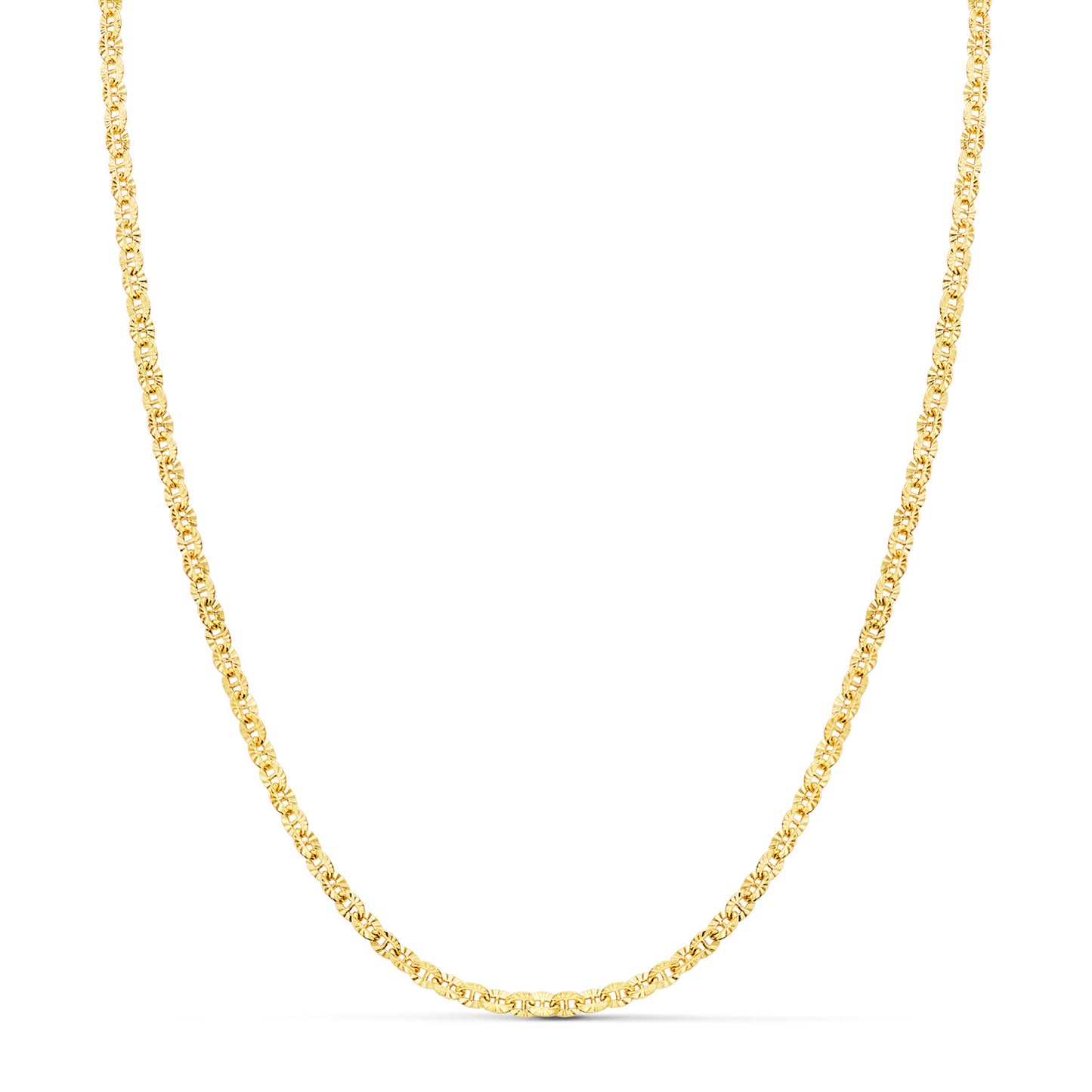18K CADENA ORO AMARILLO FORZADA HUECA ESLABON TALLADO LARGO 40CM ANCHO 2 MM