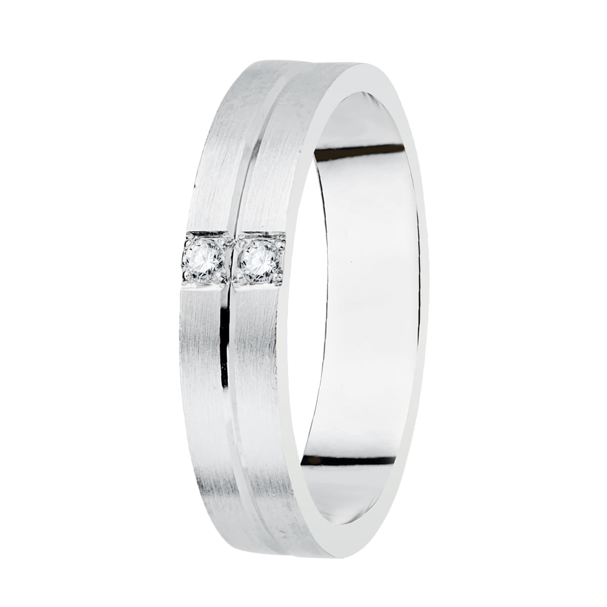 18K ALIANZA ORO BLANCO MATIZADA 4 MM DIAMANTES 0,06 QTS.