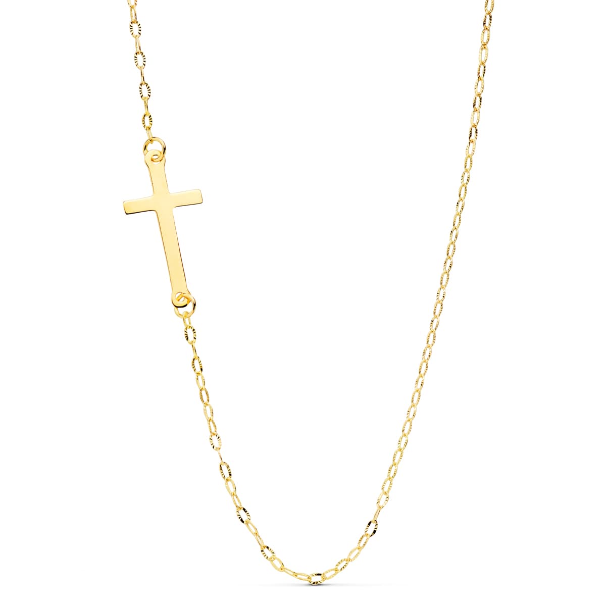 Gargantilla Cruz 17 x 8 mm Cadena Forzada 42 cm de oro amarillo 18K