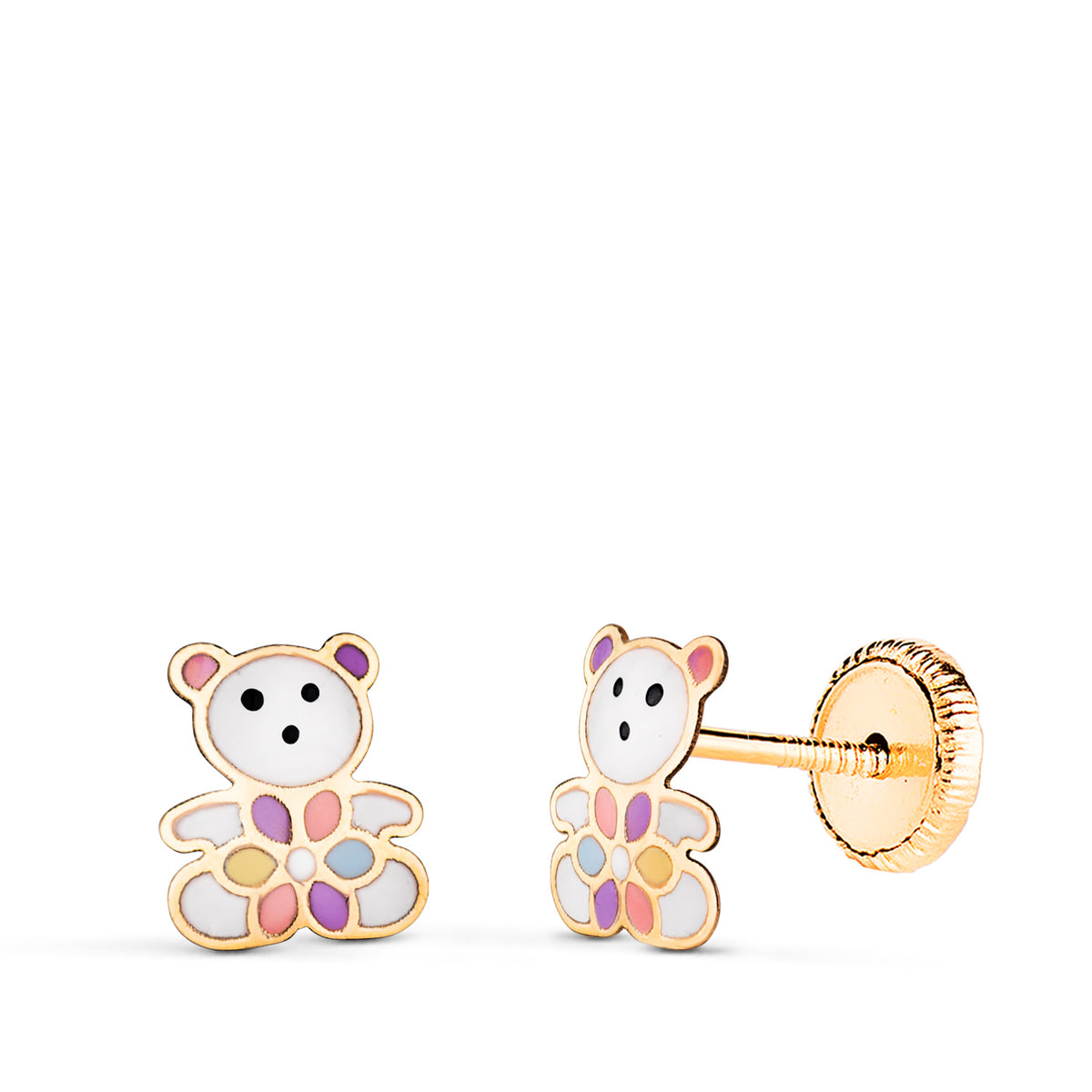 Pendientes Osos Esmaltados. Medida: 7 x 6 mm. Cierre Tuerca de oro amarillo 18K