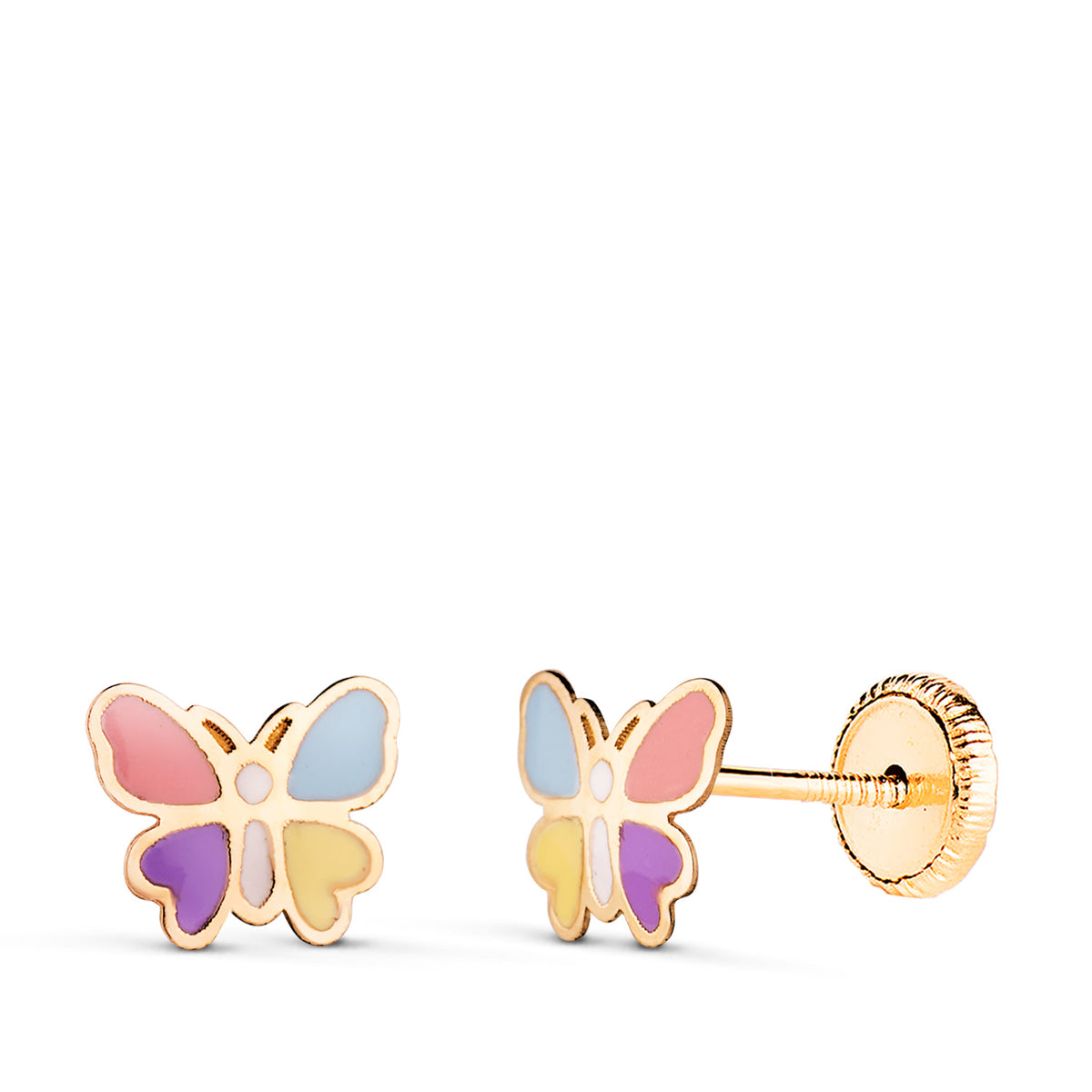 Pendientes Mariposas Esmaltadas. Medida: 7 x 6 mm. Cierre Tuerca de oro amarillo 18K