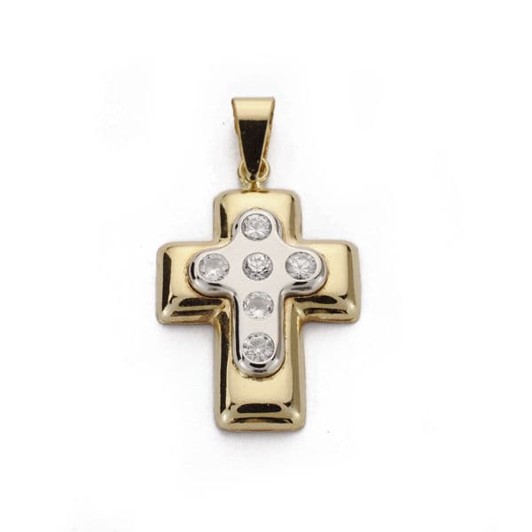 18K CRUZ BICOLOR CON CIRCONITA 22X15 MM